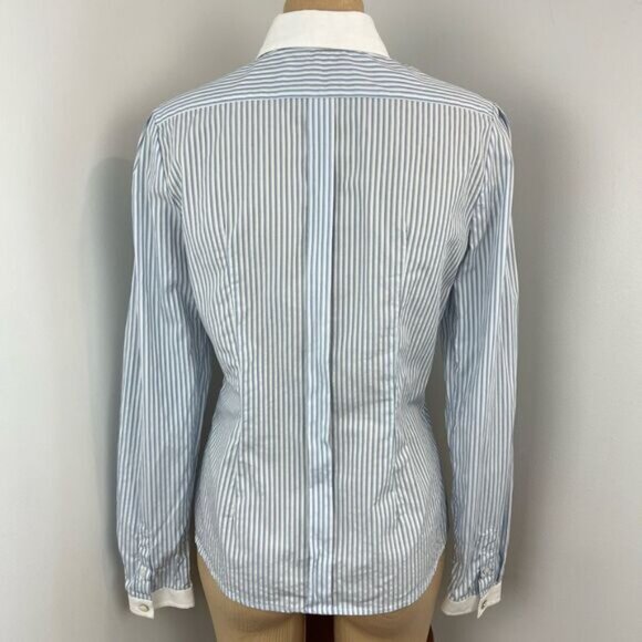 Dolce & Gabbana Women's 44 IT Medium US Blue White Button Up Shirt Top Preppy - Picture 5 of 16